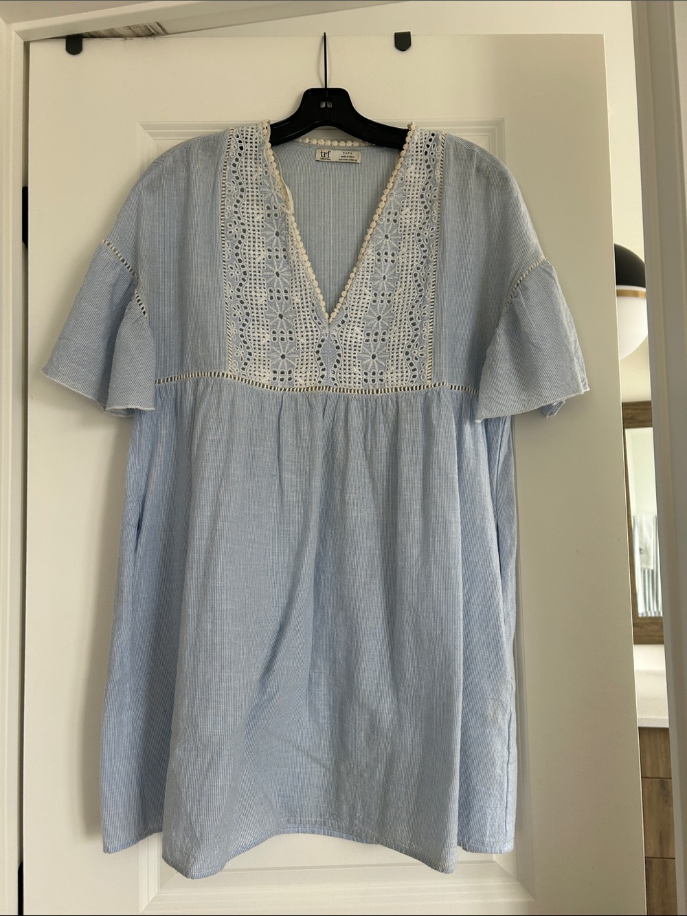 Zara Light Blue Crochet-Trim Short Sleeve Dress